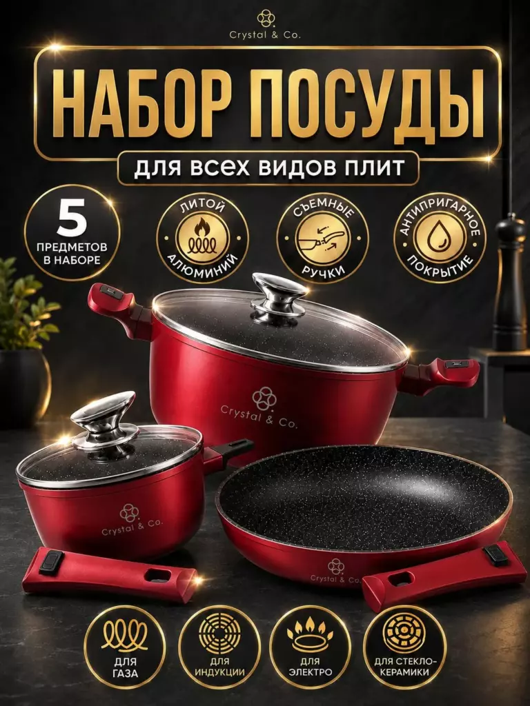 Кастрюля к3, Алюминий, 1,3 л, 2,3 л, 4,1 л, 5 предм.